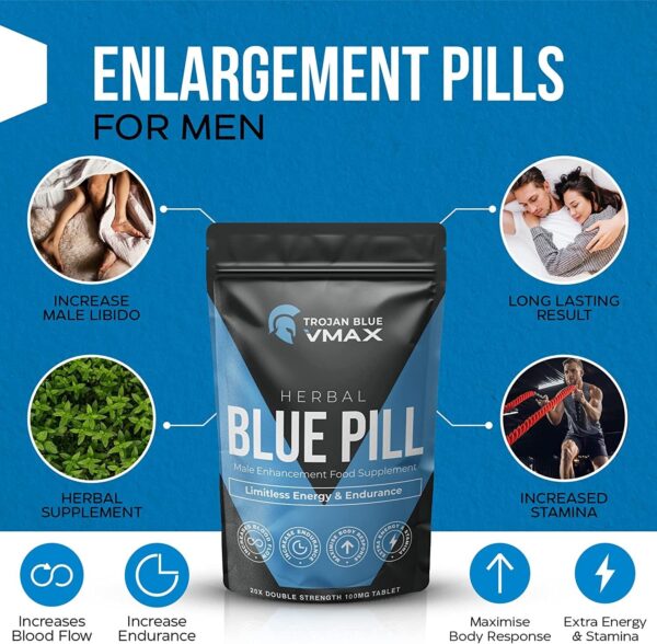 20 x Trojan Blue Vmax | Herbal Supplement Blue Pills for Men | High Strength Performance Powerful Fast Acting
