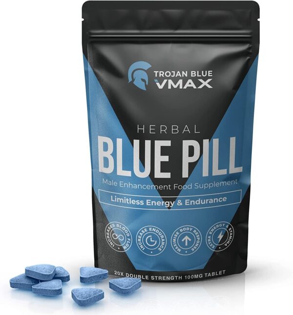 20 x Trojan Blue Vmax | Herbal Supplement Blue Pills for Men | High Strength Performance Powerful Fast Acting