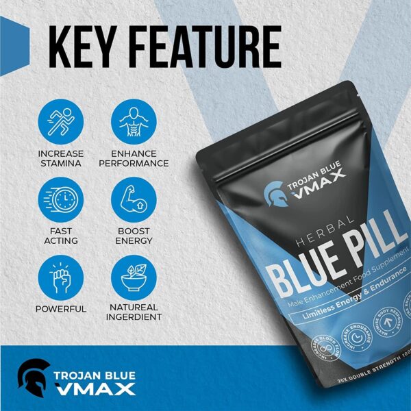 20 x Trojan Blue Vmax | Herbal Supplement Blue Pills for Men | High Strength Performance Powerful Fast Acting