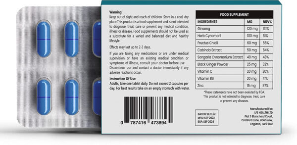 3622766293-1 Extra Energy 10 High Dose Extra Blue Capsules 500MG, Immediate Effect, Maximum Duration, Stamina, Energy Enhancement Supplements
