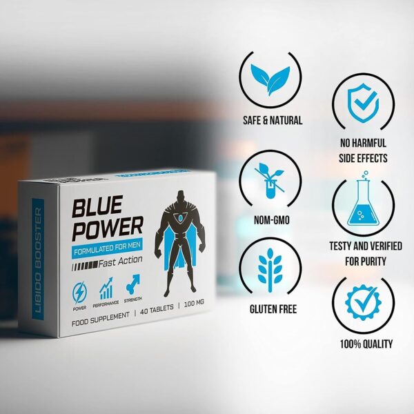 Blue Power 40 Pills 100mg - Stronger & Harder Enhanced Strength & Firmness for Men