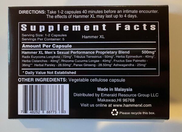 Hammer XL Super Strength New All-Natural Men's Vitality Pill -20 Capsule