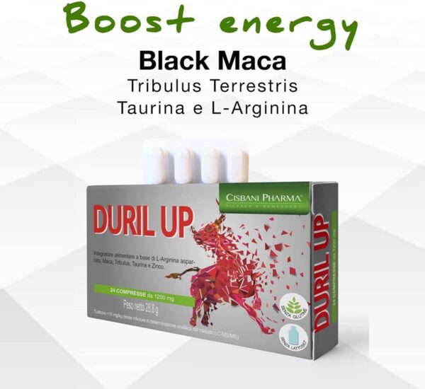 Duril Up, Maca Andina, Tribulus Terrestris, Taurine and L-arginine | 24 tablets, Testosterone + Power and long-lasting effectiveness | Natural energizer, Cisbani Pharma