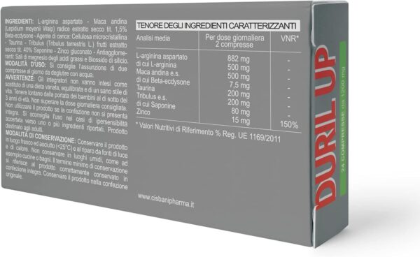 Duril Up, Maca Andina, Tribulus Terrestris, Taurine and L-arginine | 24 tablets, Testosterone + Power and long-lasting effectiveness | Natural energizer, Cisbani Pharma