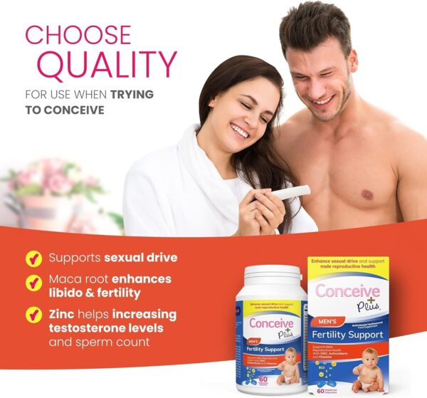 Conceive Plus Fertility Supplements for Men - Optimal Sperm Count & Motility - Maca, L-Arginine, Zinc, Folate Folic Acid & Magnesium - Conception Vitamins for Men, 60 Capsules, 30 Day Supply