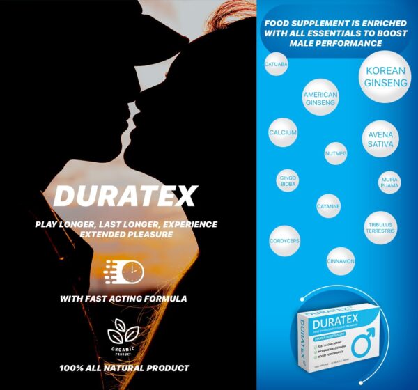 DURATEX by Hilman Blue Pills for Men Endurance - Premium Strong 100mg Tablets for Enhanced Stamina Firm Performance Power Booster Herbal Male Food Supplements for Long Lasting (10 Count (Pack of 1))