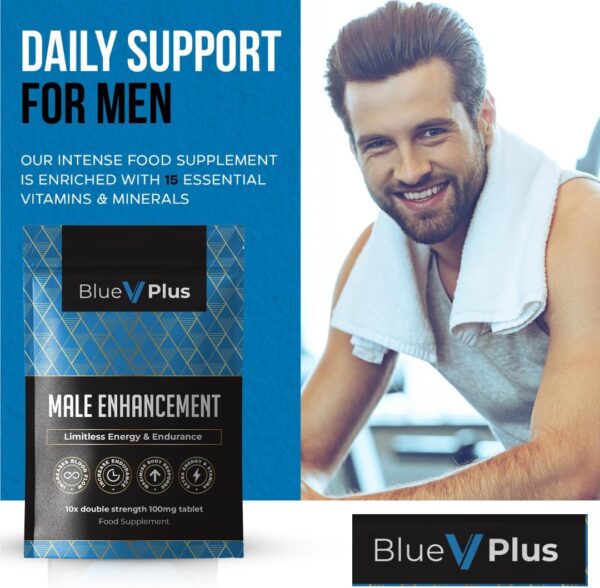 BlueVplus™ | 10 Tablets | Fast Effect Male Performance Enhancing 100% Herbal Food Supplement | Fast Acting | Korean Ginseng | Energy and Stamina Support | Made in UK