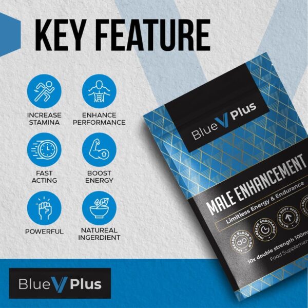 BlueVplus™ | 10 Tablets | Fast Effect Male Performance Enhancing 100% Herbal Food Supplement | Fast Acting | Korean Ginseng | Energy and Stamina Support | Made in UK