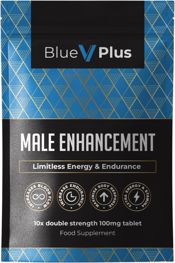 BlueVplus™ | 10 Tablets | Fast Effect Male Performance Enhancing 100% Herbal Food Supplement | Fast Acting | Korean Ginseng | Energy and Stamina Support | Made in UK