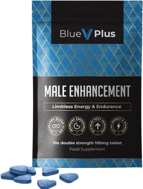 BlueVplus™ | 10 Tablets | Fast Effect Male Performance Enhancing 100% Herbal Food Supplement | Fast Acting | Korean Ginseng | Energy and Stamina Support | Made in UK