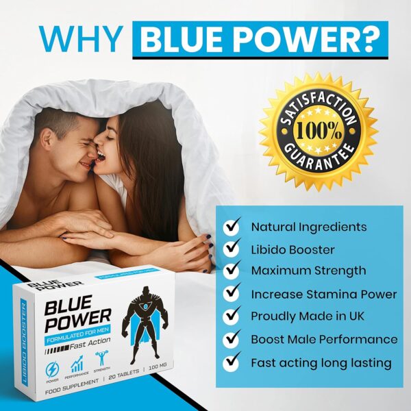 Blue Power 30 Pills 100mg - Stronger & Harder Enhanced Strength & Firmness for Men - Designed to Boost High Stamina, Performance & Prolonged Results - Natural Male Enhancing Food & Herbal Supplement